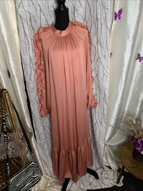 Romantic Ruffle Maxi Dress in Peach